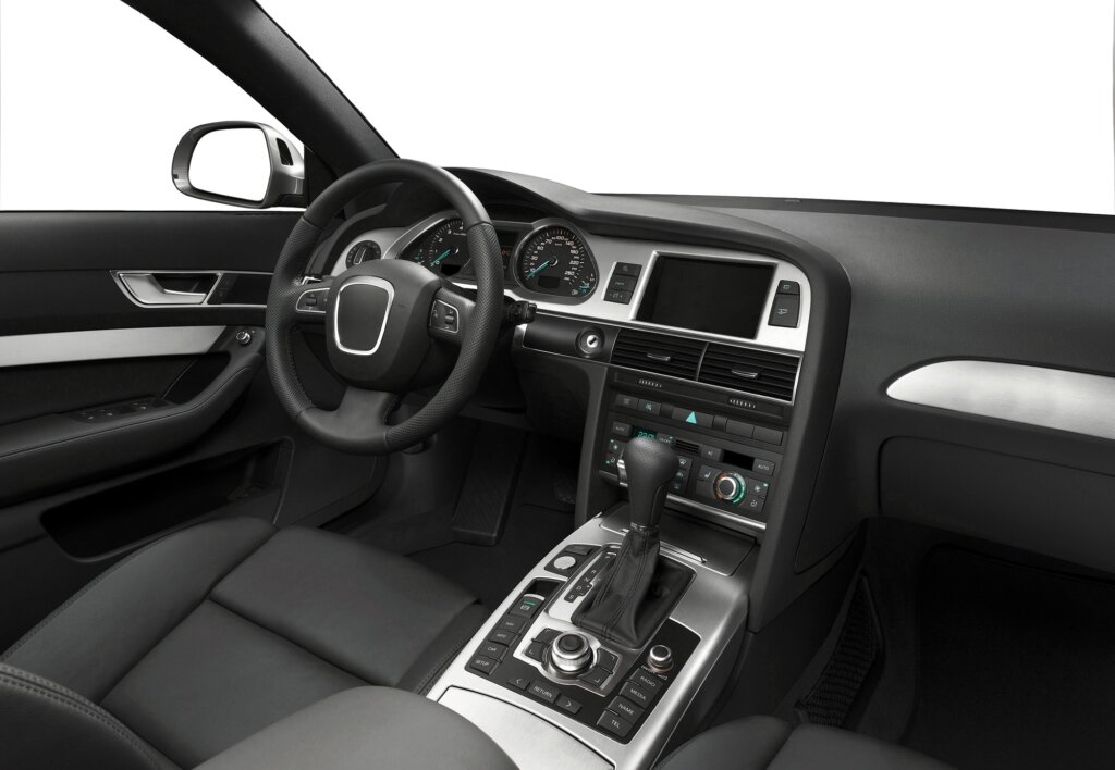 Modern luxury car interior with leather seats
